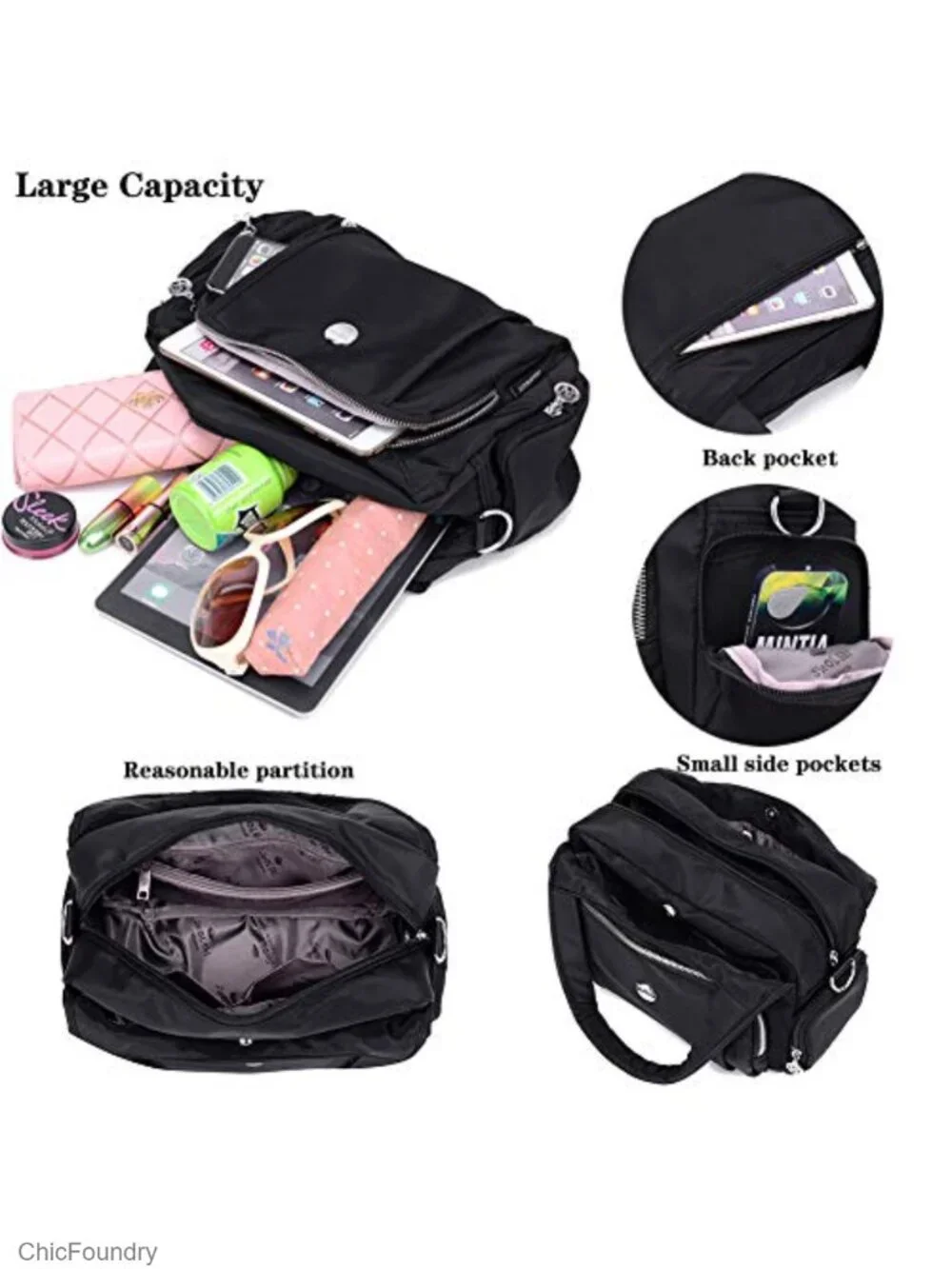 Waterproof Nylon Crossbody Bag Multi-Pocket Women Travel Shoulder Purse